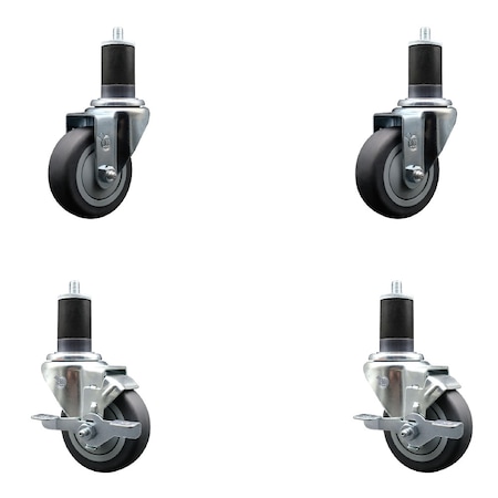 Service Caster 3.5'' SS Thermoplastic Rubber Wheel Swivel 1-5/8'' Expanding Stem Caster Set 2 Brakes, 4PK SCC-SSEX20S3514-TPRB-2-TLB-2-158